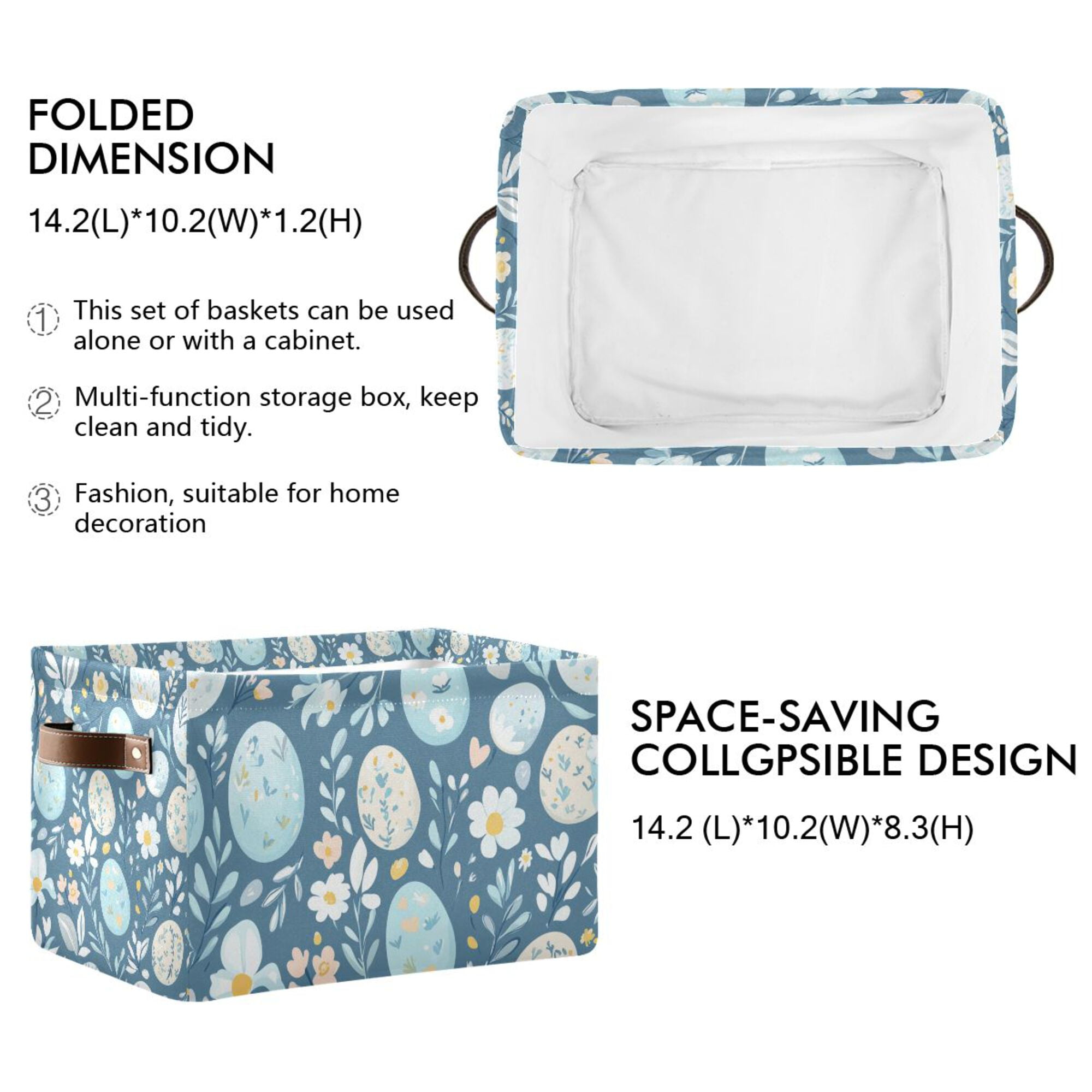 Yayeee 2 Pack Canvas Storage Basket with Handles for Shelves Fabric Bins Closet Organizer, Easter Eggs