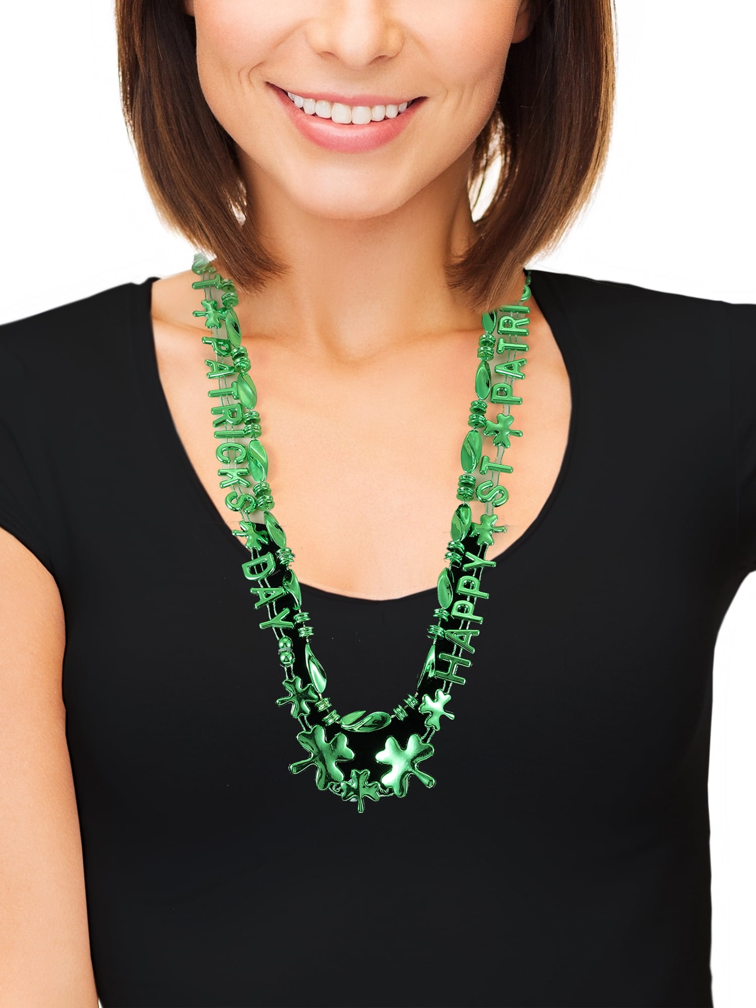 Way To Celebrate Happy St. Patrick's Day Necklace Duo, Shiny Green, 2 Pieces