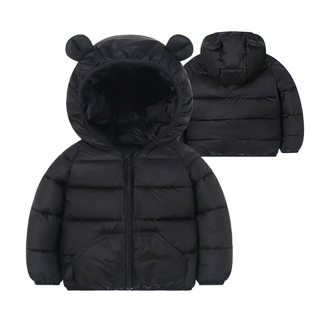 Toddler Boys Girls Winter Fleece Hooded Jacket with Ears - Soft Padded Zip Up Coat for Cold Weather Play