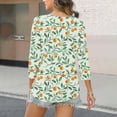 thumbnail image 3 of Women's 3/4 Sleeve V Neck T Shirts Floral Graphic Print Casual Base Tee Tshirts for Women Fall Summer Spring (2XL, Green), 3 of 6