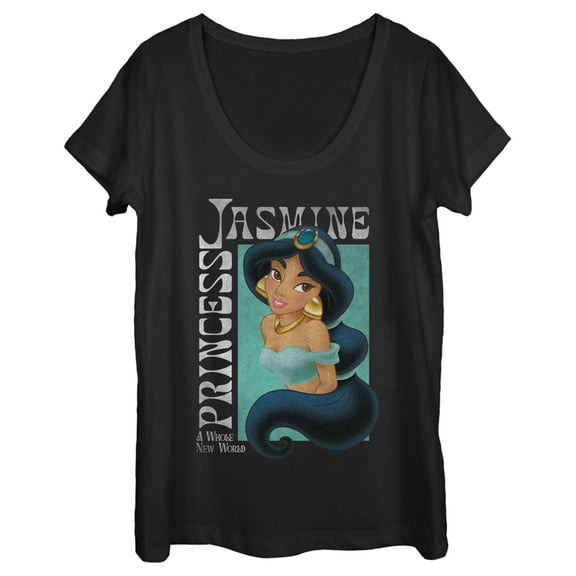 Women's Aladdin Princess Jasmine A Whole New World Poster  Scoop Neck Black 2X Large