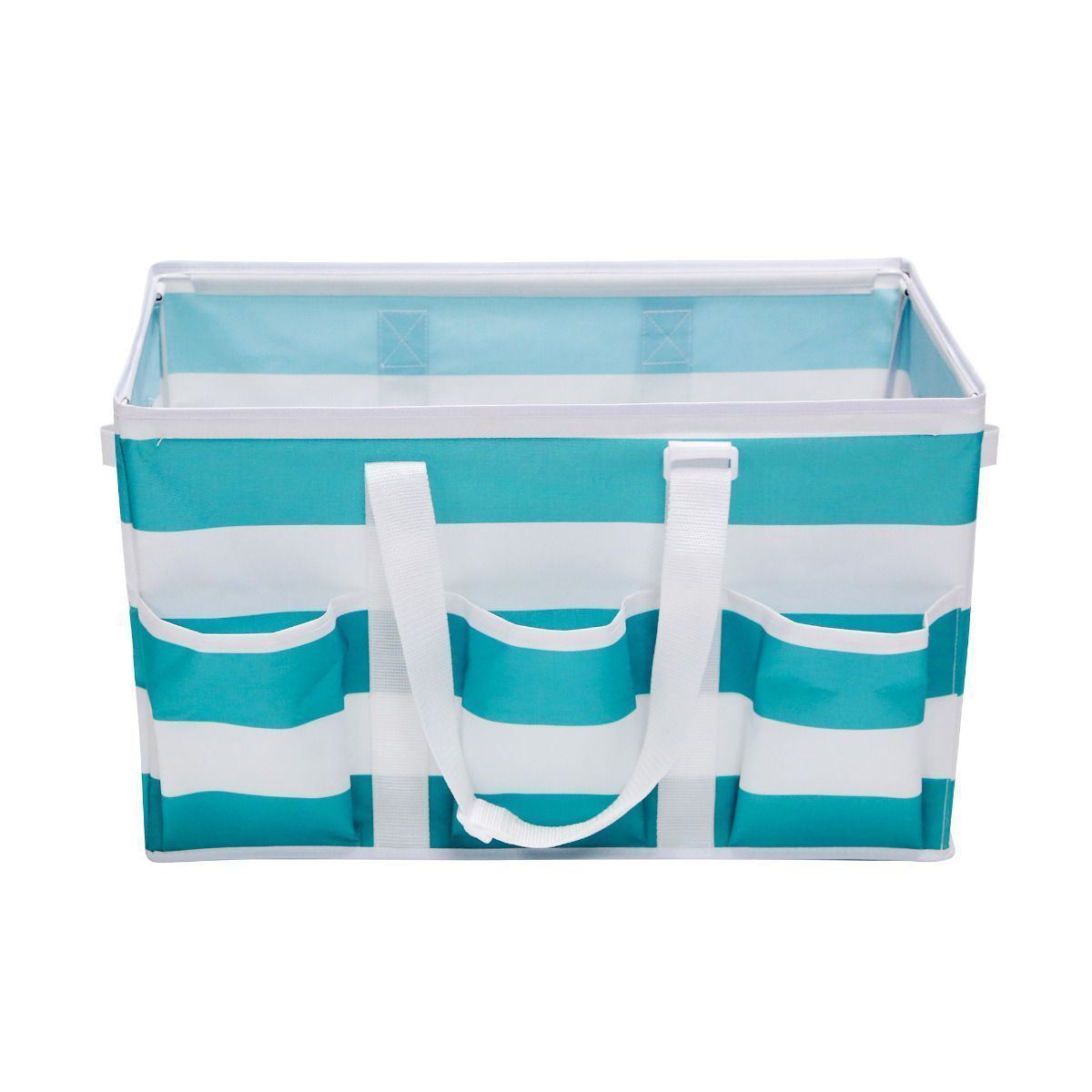 Tidy Living - Utility Tote Teal Rugby Stripe - Multipurpose Storage Solution Bag - image 4 of 5