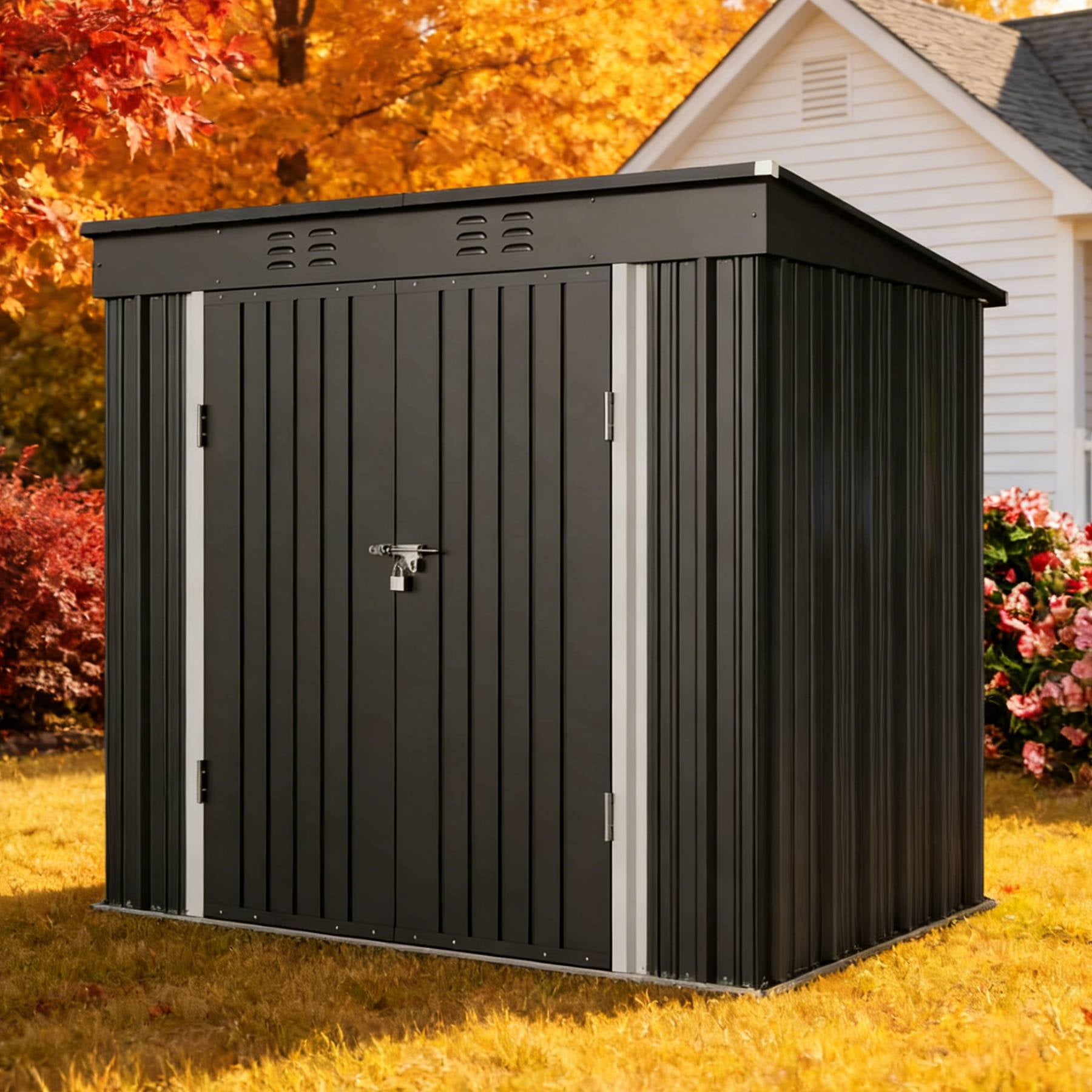 6x4FT Outdoor Storage Shed,Lofka Metal Garden Shed with Lockable Doors for Backyard,Patio,Gray