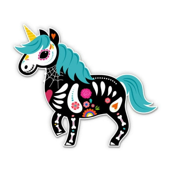 Sugar Skull Unicorn Dia de los Muertos - 3" Vinyl Sticker - For Car Laptop Water Bottle Phone - Waterproof Decal