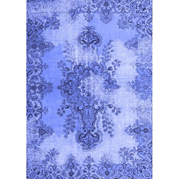 Ahgly Company Machine Washable Indoor Rectangle Medallion Blue Traditional Area Rugs, 7' x 10'