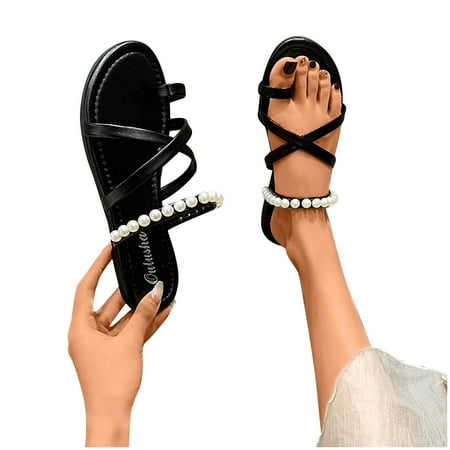 

YanHoo Women s Rhinestone Slide Flat Sandals Dresssy - Casual Toe Ring Slide Sandal -Cute Slip On Flip Flop Thong Sandals - Spring Summer Shoes
