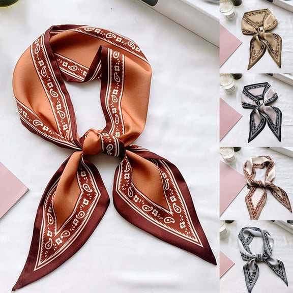 LILIYA Satin Scarves for Women Elegant Silk Feeling Scarf for Bag Headwrap Lightweight Neck Tie Korean Style Girls Fashion Accessories with Floral Pattern
