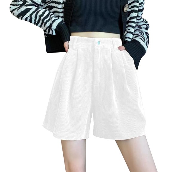 Seductiva Women's Shorts Women's Corduroy A Line Short Pants and Winter 2023 Style Loose and Wide Leg Pants Suitable for Wearing with Boots Casual Outer Pants Trendy. Womens Workout Shorts 1PC