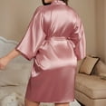 thumbnail image 4 of Antinious Women Plus Size Short Sleeve Faux Silk Robe Breathable Sleepwear Robe,Holiday!Robes for Women,Women Pajamas Bathrobes,Pink,XXXXL, 4 of 5