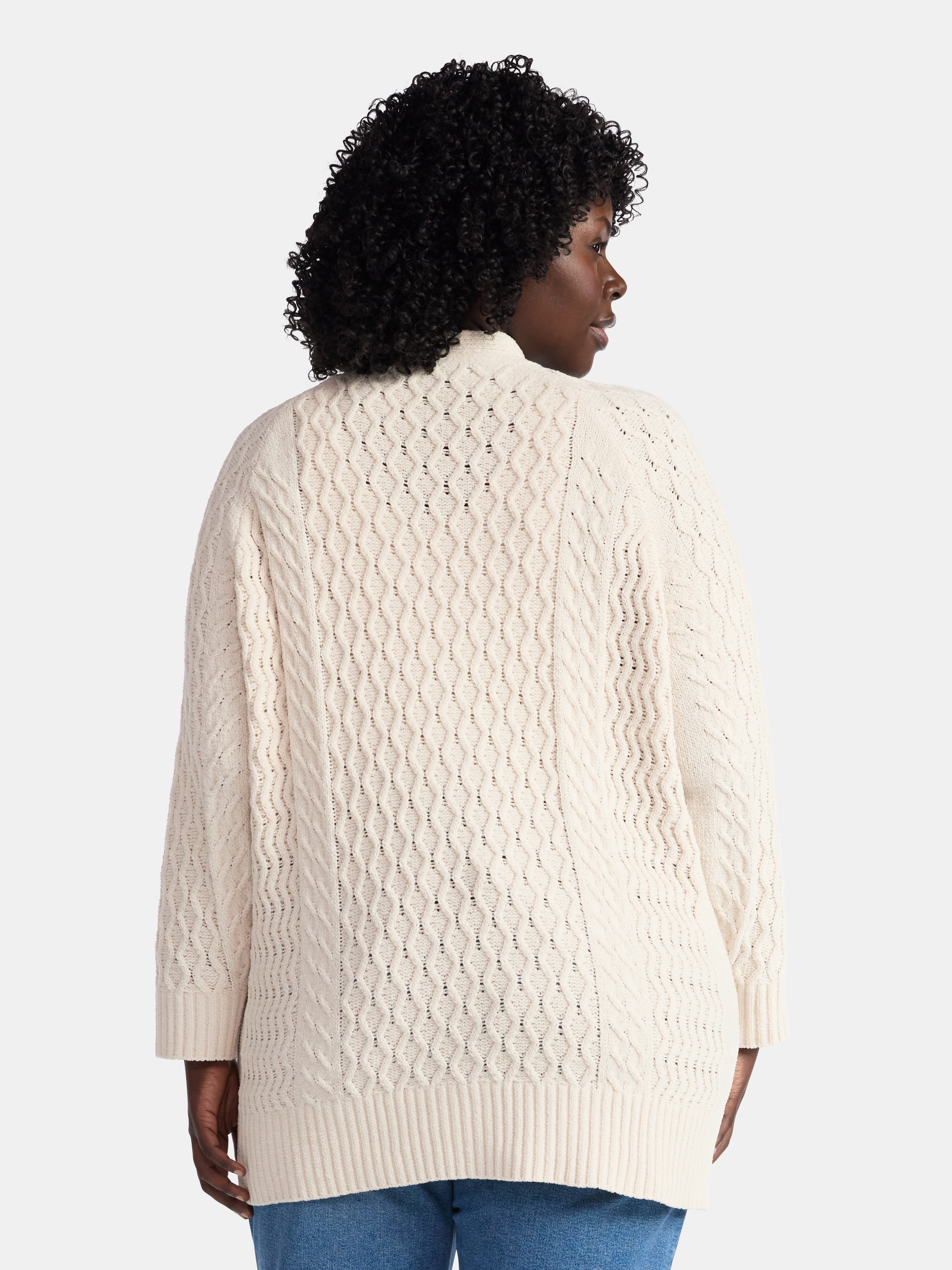 Terra & Sky Women’s Plus Chenille Boyfriend Cardigan Sweater, Midweight, Sizes 0X-4X