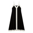 thumbnail image 5 of VBVC Women's Color Block Spaghetti Strap Maxi Dress , Ladies' V-Neck Sleeveless Summer Dress , A-Line Party Swing Dress For Women,Black,S-2XL, 5 of 8