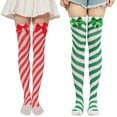 thumbnail image 3 of Acahhotxx Striped Stocking, Striped Stockings For Women Christmas Green Bows Socks Over The Knee Long Socks Girls Socks Students, 3 of 3