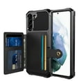 thumbnail image 2 of Slim Hard PC Case Compatible with Samsung Galaxy S21, PU Leather Card Holder Back Case Kickstand Shock-absorbing Car Magnetic Case Cover Designed for Samsung Galaxy S21, Black, 2 of 7