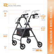 Rhythm Healthcare Royal Aluminum Rollator - 4 Wheel Walker with Seat - Slate Gray