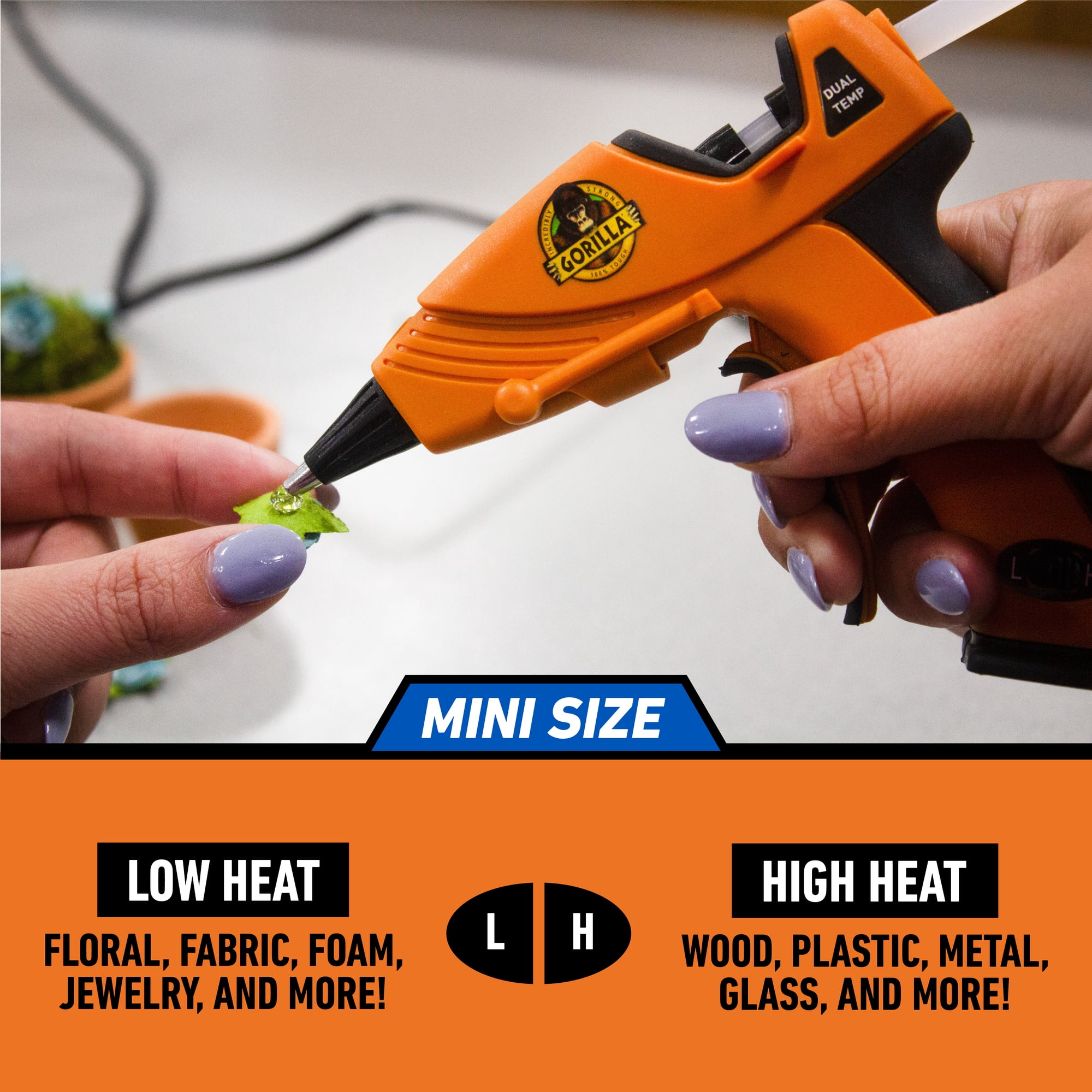 Gorilla Hot Glue Gun Mini - Dual Temp Mini Size Hot Glue Gun with Precision Nozzle