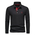 thumbnail image 2 of Men's Long Sleeve Polo Shirt, Classic Fit, Casual Solid Color, Soft Cotton, Stylish Collar, Comfortable Wear, Red, 2 of 4