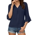 thumbnail image 4 of UAMVSH Womens Blouses Ruffle 3/4 Sleeve Tops Dressy Casual Pleated V Neck Chiffon Shirts Elegant Work Office Outfits, 4 of 4