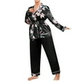 thumbnail image 2 of Xysaqa Women's Plus Size Silk Pajamas Sets, Women Summer Floral Satin Tops Long Pants Sleepwear Two Piece Casual Long Sleeve Pjs Sets Loungewear XL-5XL, 2 of 4