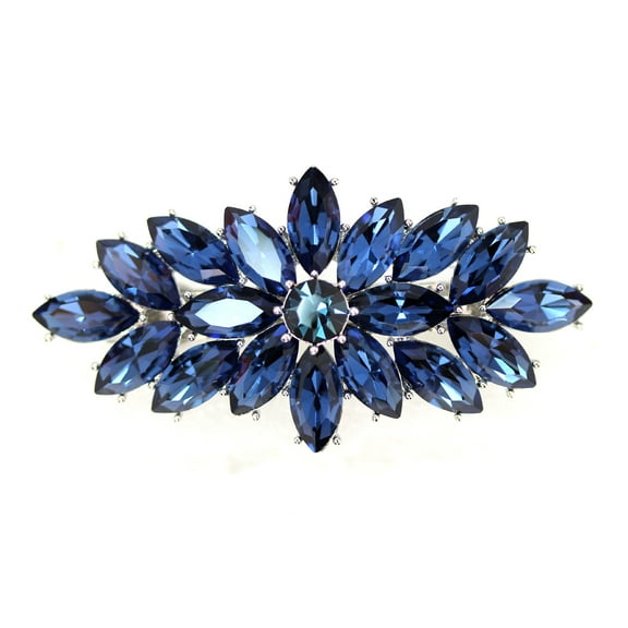 Faship Gorgeous Navy Blue Rhinestone Crystal Floral Hair Barrette Clip