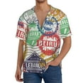 thumbnail image 7 of Lsque Travel Stamp print Men's Cuban Collar Short Sleeve Shirt Summer Beachwear Casual Button Down Fashionable Vacation Leisure Shirt-4X-Large, 7 of 7