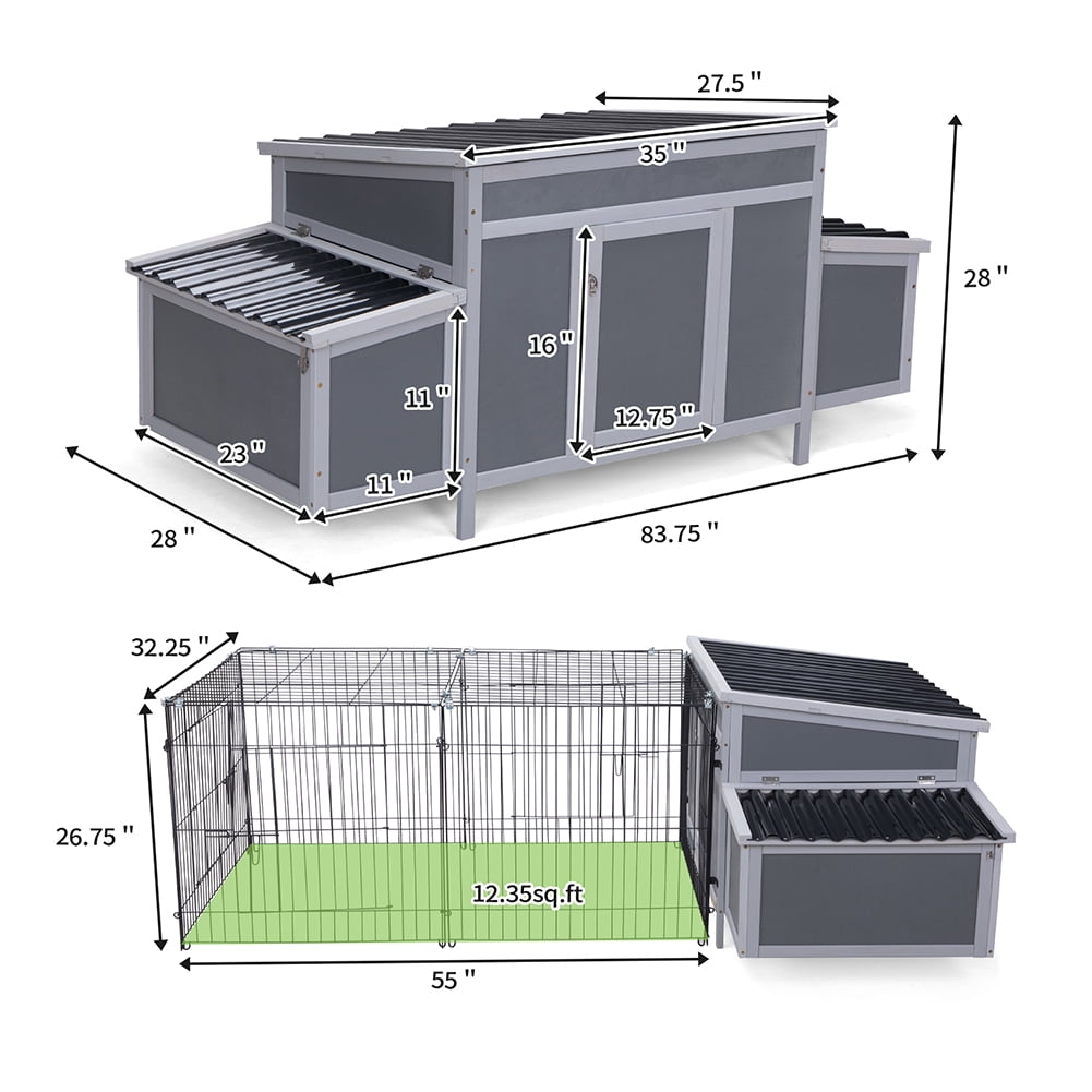 Kadyn Indoor Weatherproof Rabbit Hutch Duck Cage , Durable Assembled Wooden Outdoor Large Chicken Coop with Nesting Boxes, Comfortable Hen House, Gray and Black Kadyn Indoor Weatherproof Rabbit Hutch Duck Cage , Durable Assembled Wooden Outdoor Large Chicken Coop with Nesting Boxes, Comfortable Hen House, Gray and Black
