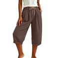 thumbnail image 5 of Women's Cotton Casual Capris with Drawstring Elastic Waist, Loose Fit Pockets for Women, Cropped Pants for Women Summer Lounge Beach, Capri Pants for Women | UKHCCC,Brown S, 5 of 7