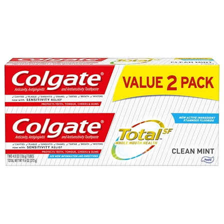 Colgate Total Toothpaste, Clean Mint - 4.8 Oz (2 Pack)