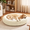 thumbnail image 4 of Exclusivo Mezcla Calming Donut Dog Bed with Non-Slip Bottom, 24 inches Cozy Fluffy Faux Rabbit Fur Round Pet Bed for Medium Dogs, Ivory, 4 of 6