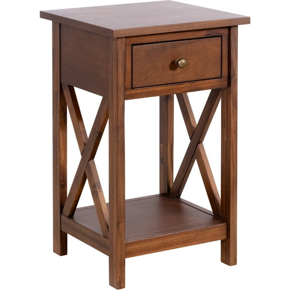 eHemco X-Side Rathe Nightstand End Table Side Table with Drawer and Storage Shelf, Coffee