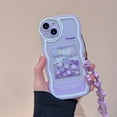 thumbnail image 4 of Compatible for iPhone 14 Plus Case with Chain Oil Painting Purple Flower Lovely Flower Bracelet Wrist-Band for Women Girls, Soft TPU Shockproof Cover-Oil Flower, 4 of 13