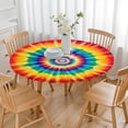 thumbnail image 3 of Colorful Rainbow Tie Dye Spiral Pattern Round Fitted Tablecloth with Elastic Edge,Dining Table Cover Waterproof,Outdoor Round Tablecloth for Camping,Dining,Indoor and Outdoor, 3 of 7