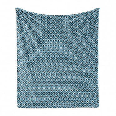 Abstract Soft Flannel Fleece Throw Blanket, Illustration of Geometric Motifs, Cozy Plush for Indoor and Outdoor Use, 50" x 60", Sky Blue Off White, by Ambesonne