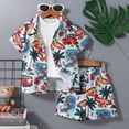thumbnail image 2 of HCNTES Toddler Baby Boy Summer Outfits Hawaiian Surf Print Button Down Shirt and Shorts 3-Piece Set Toddler Boy Beach Vacation Clothes, 2 of 6