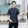thumbnail image 3 of Camisa de Mezclilla Unisex Chef Chaqueta Mangas Cortas Camiseta Cocina Uniforme - Azul, M Azul m Soledad chaqueta de chef de manga corta, 3 of 10