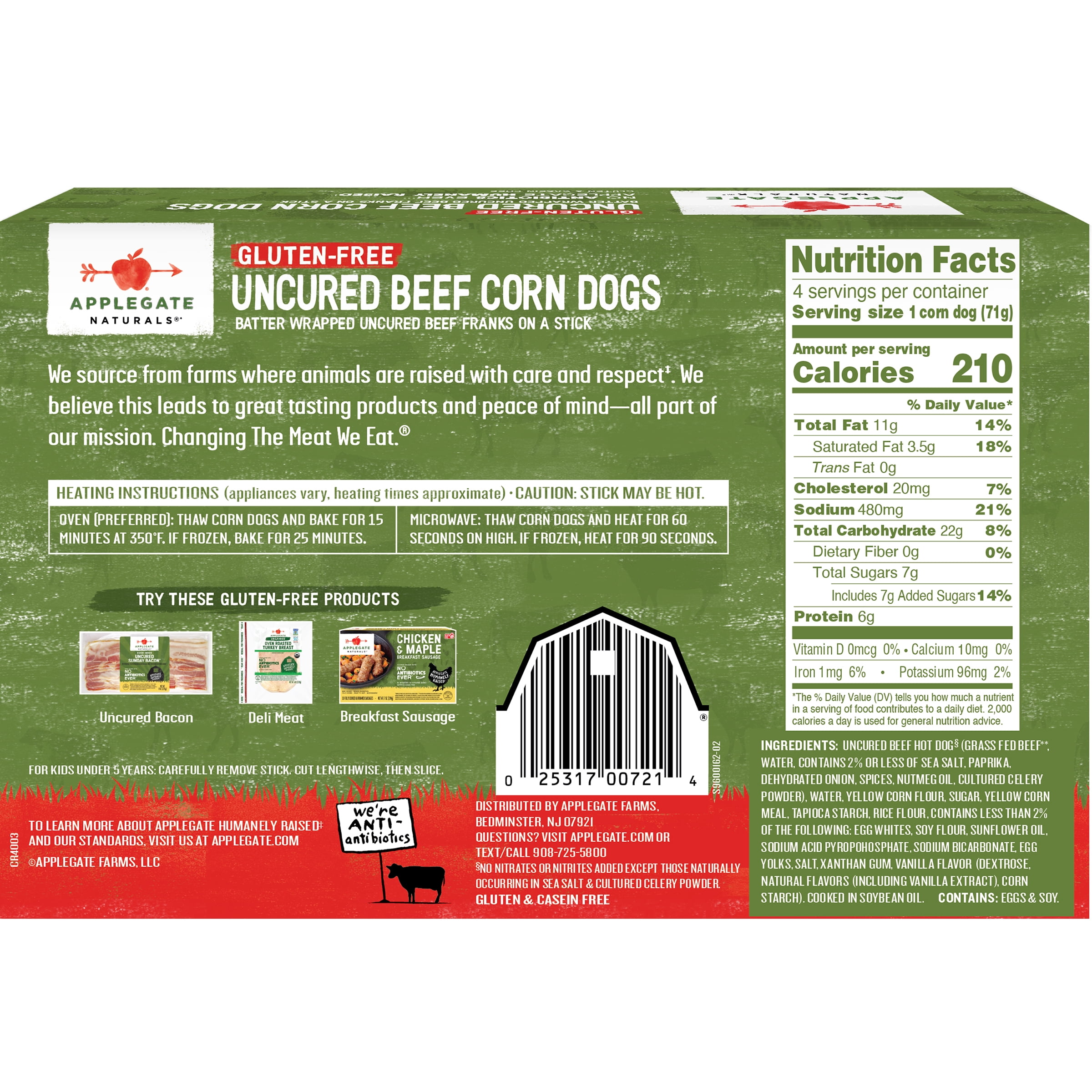 Applegate Natural Gluten-Free Uncured Beef Corn Dogs, 10oz (Frozen)