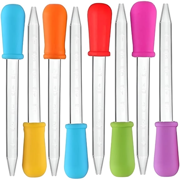 ACDANC 2026 New 8 Pcs Liquid Droppers,Silicone and Plastic Pipettes Transfer Eyedropper with Bulb Tip for Candy Oil Kitchen Kids-8 Colors
