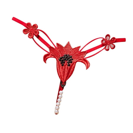 

2022 Hot Lingerie for Women Sexy Underpant Pearl Pendant G-String Panties Low Waist Flower Thongs Panties Underwear