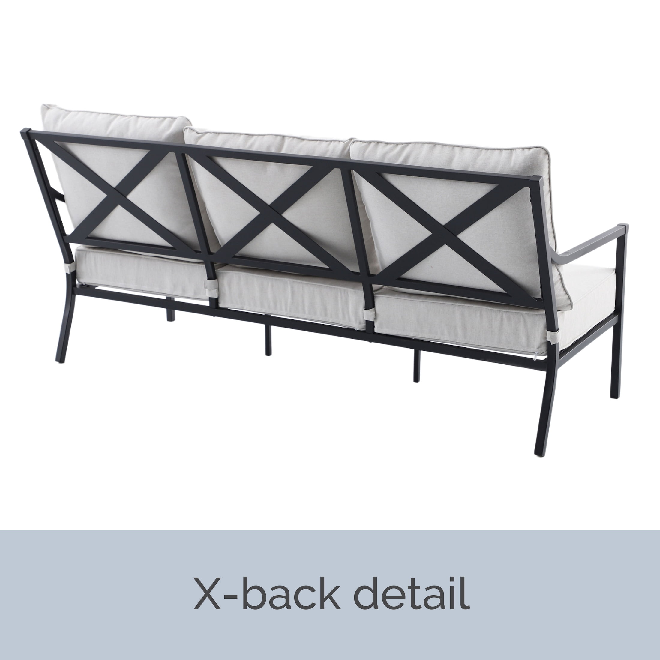 My Texas House Cambria X-Back Outdoor Steel Sofa with Cushions, Black