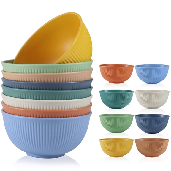 FEOOWV 8PCS Unbreakable 24 Oz Cereal Bowls, Reusable Light Weight Bowl For Rice Noodle Soup Snack Salad Fruit BPA Free ( Mutil Color)