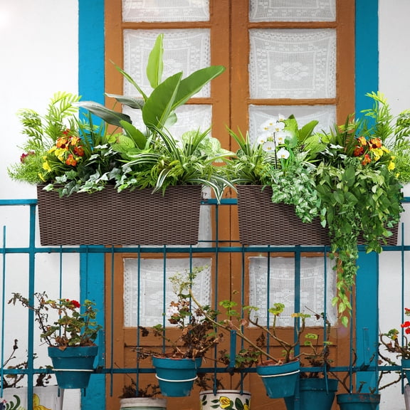 BPS 19.7" Rectangular Window Box Wall Mount Flower Pot Set of 4 with Self-Watering & Adjustable Brackets