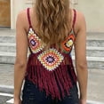 thumbnail image 5 of MOJOGO Bohemian Crocheted Tops for Women Fringe Cami Top Layerlook V-Neck Vacation Outfits Beach Music Festival Party Wear Wine Free Size, 5 of 5