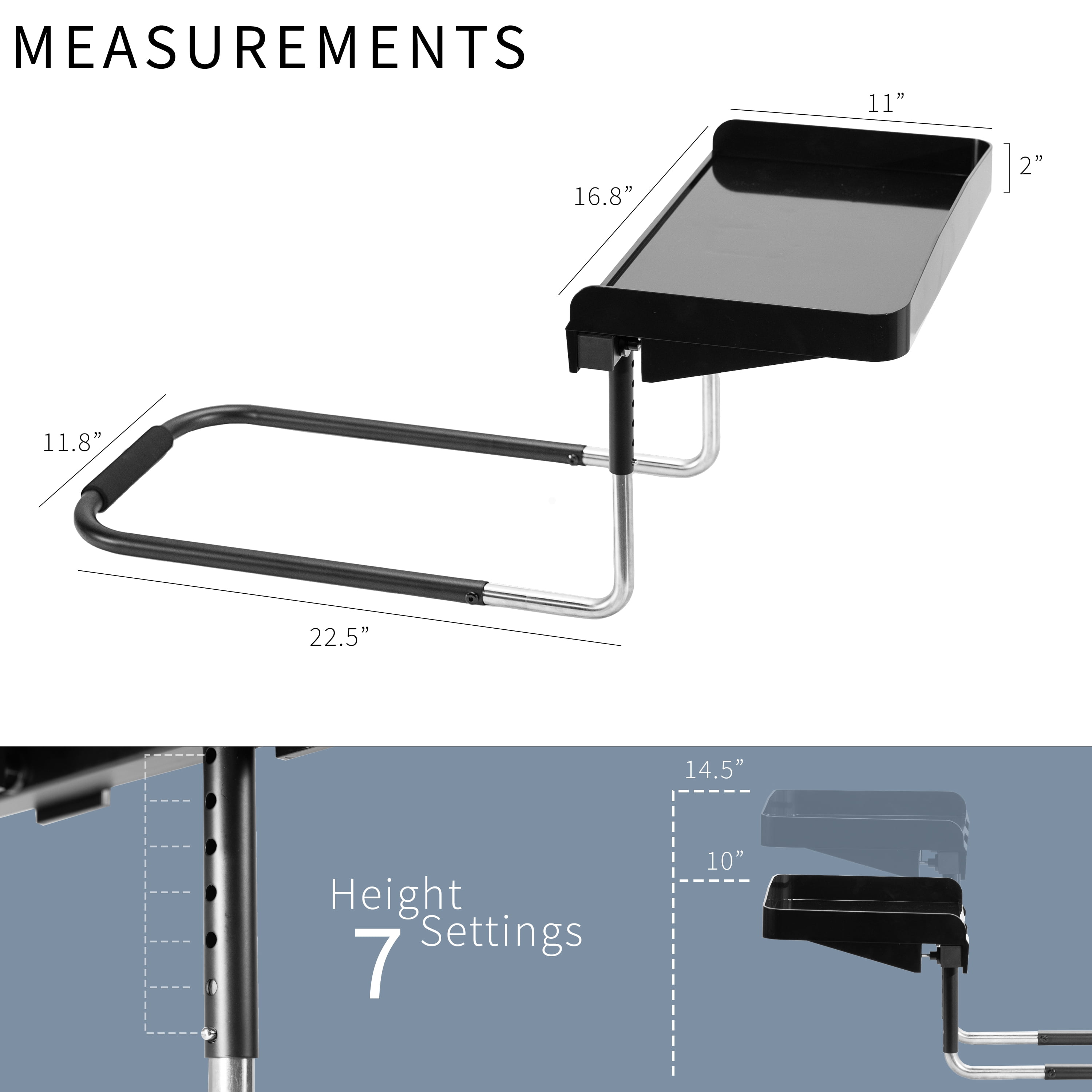 Sidekiix Black Under Mattress Bedside Laptop Shelf, Adjustable 17" x 11" Tray