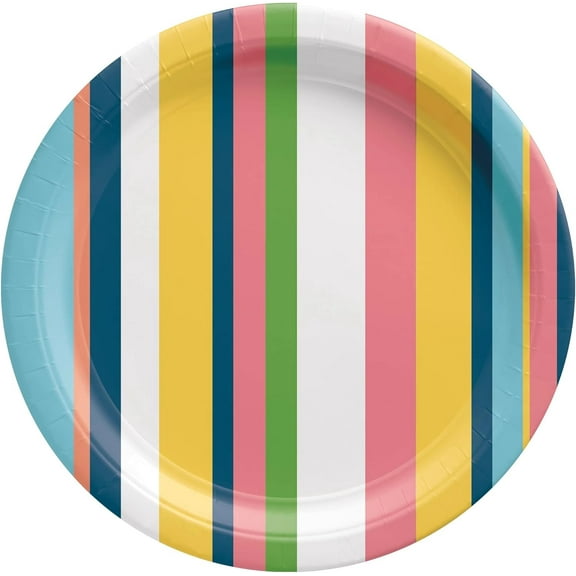 Summer Hues Stripes Tropical Beach Luau Theme Party 10" Paper Dinner Plates