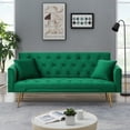 thumbnail image 2 of 71 Inches Velvet Futon Sofa Bed with 2 Pillows,Modern Convertible Futon Couch with 3 Adjustable Backrest Angles and Gold Metal Feet,Suitable for Apartment,Living Room,Small Space,Green, 2 of 7