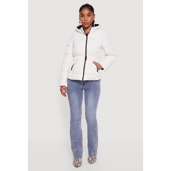 Women's Faux Fur Lined Hooded Puffer Jacket with Belt