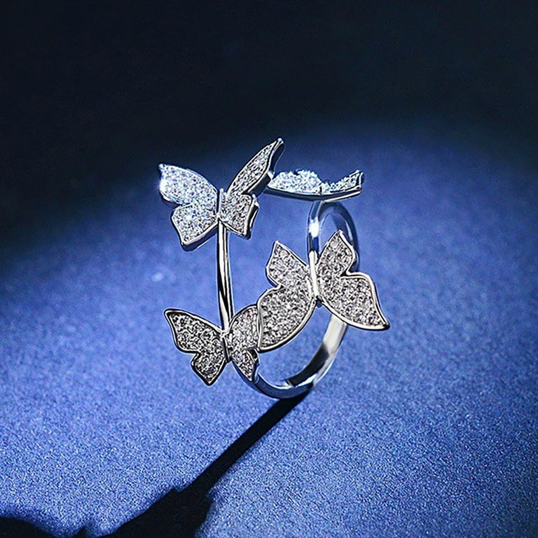 Adjustable Open Ring Silver Adjustable Rings Flying Butterflies Ring Wedding Jewelry Accessories For Women And Girls