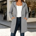 thumbnail image 2 of Lnmiateer Solid Relaxed Fit Zip Up Hooded Long Coat Adjustable Waist Ladies Stretch Thick Fabric Autumn Winter City Walking Travel Windbreaker Outfit, 2 of 7