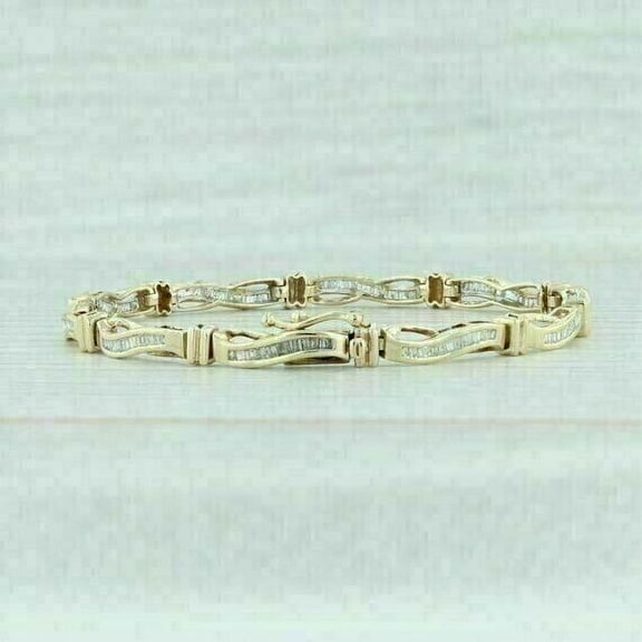 Women's 14k Yellow Gold Plated 6Ct Lab-Created Baguette Diamond Tennis Bracelet