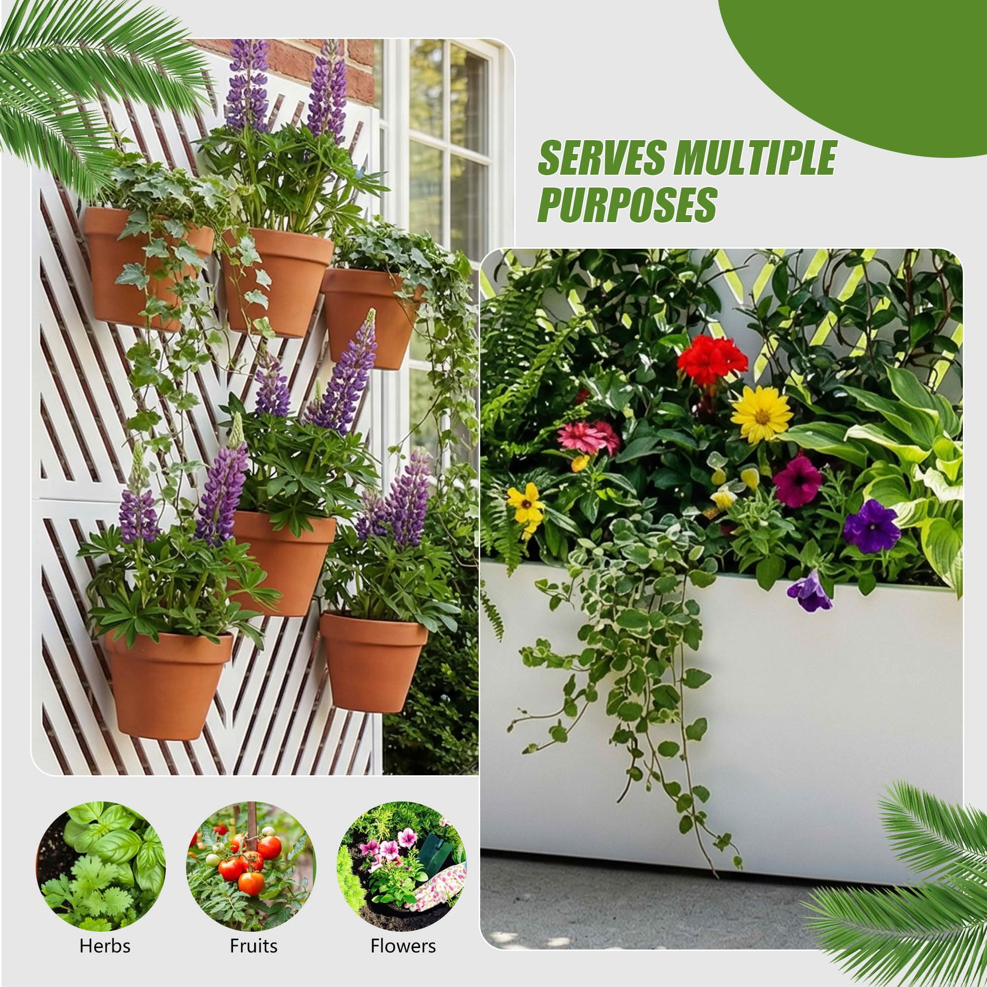 MAYEERTY 59X30" Metal Outdoor White Privacy Screen with Planter Box for Backyard & Garden, 2 Piece Set
