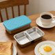 thumbnail image 4 of Contenedor de snacks de acero inoxidable con tapa de silicona | Almacenamiento de alimentos de metal reutilizable con 2 compartimentos | Lonchera dividida a prueba de fugas para niños pequeños, 4 of 6